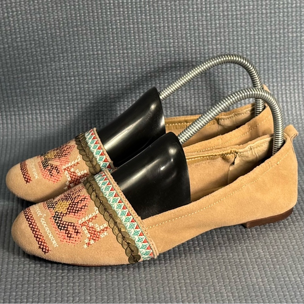 Latiga Women’s Suede Flats Moc Loafer Shoes Cross Stitch Southwestern Size 7